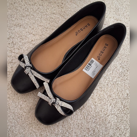 SOLD!!!Bamboo NWT, #2 Pair, 7.5, Woman's Black White Rhinestone Flat Dress Shoes - Picture 10 of 10